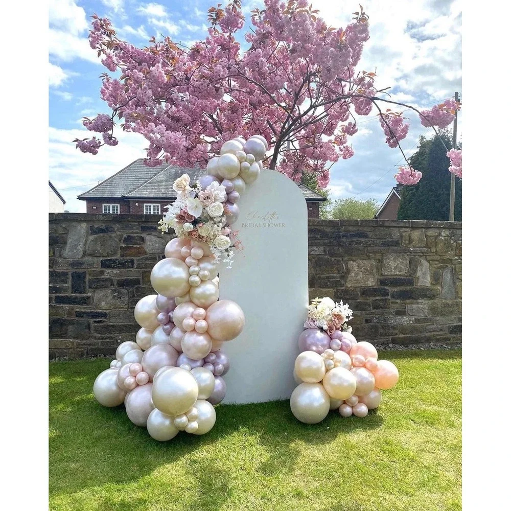 Vincidern 6.6 FT Metal Wedding Arch Backdrop Stand, 96 Balloons and Beige Cover